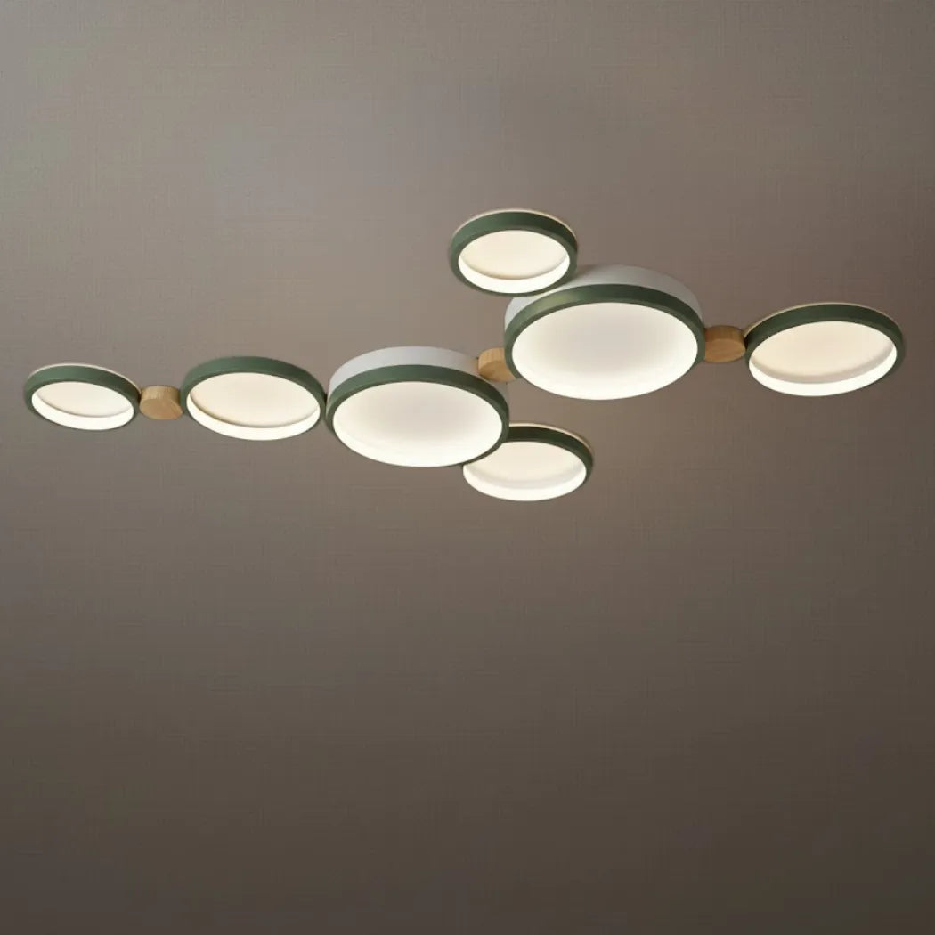 LZ267 Arcato Modern Round Ceiling Light – Metal/Wood in Green/Grey/White for Living Room